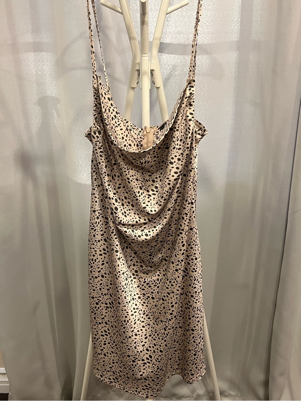 Forever 21 Beige Cowl Neck Slip Dress with Black Spot Print